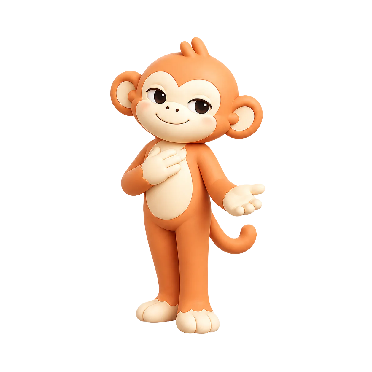 Buddy, la mascotte, dans une posture attentive